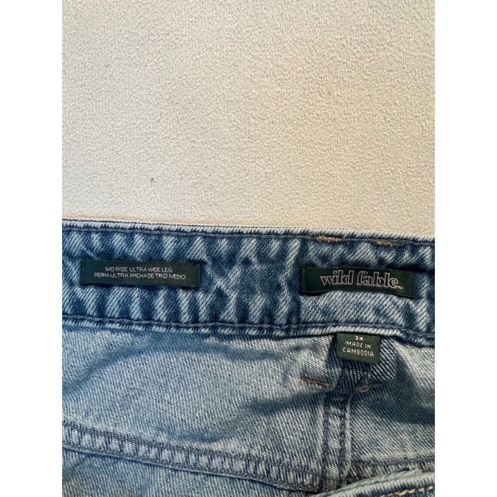 Wild Fable Womens Plus Size 24 Mid Rise Ultra Wide Leg Distressed Jeans Blue NWT - Picture 6 of 10